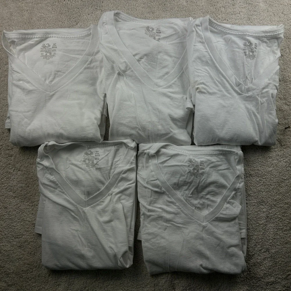 Fruit of the Loom Solid V-Neck T-Shirt 3XT White 5 Pack Tall Basic Normcore